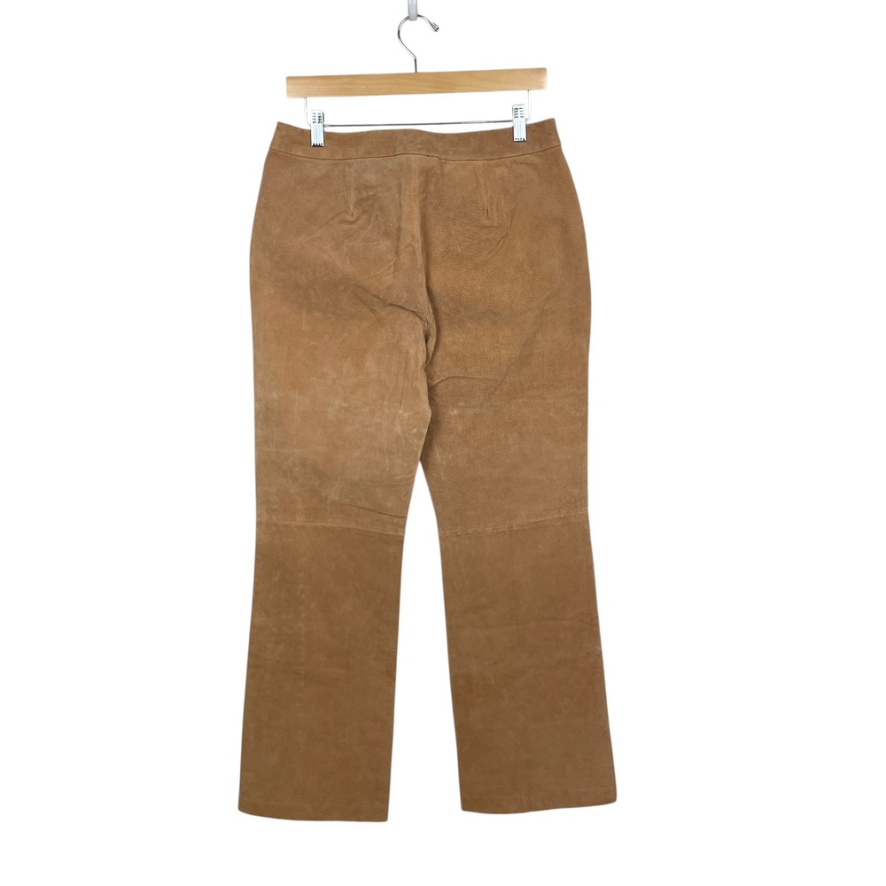 Vintage Womens Camel Tan Suede Leather Pants Size 10 Quiet Luxury Straight Leg - Picture 2 of 12